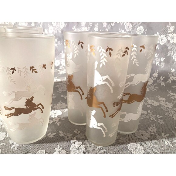 Libbey Vintage 60s Horses Tom Collins & Mixer Glass Set of 9 Mid Century Barware - Picture 3 of 7